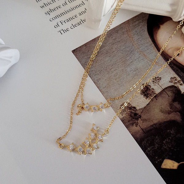 FX1049 925 Sterling Silver Geometry Sparkle Cubic Zirconia Necklaces