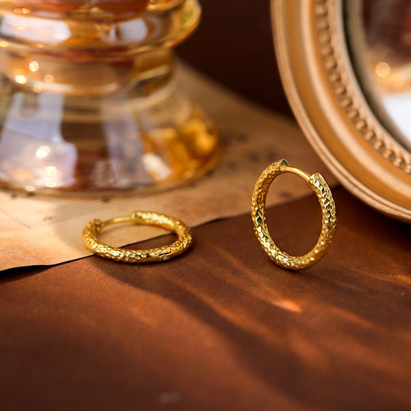 FE3051 925 Sterling Silver Statement Lava Texture Hoop Earrings