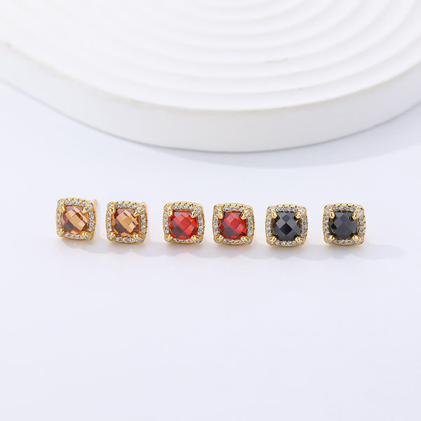 FE2691 925 Sterliang Silver Square Colorful Zircon Stud Earring
