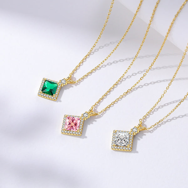 FX1243 925 Sterling Silver Rhombus Zirconia Stone Necklace