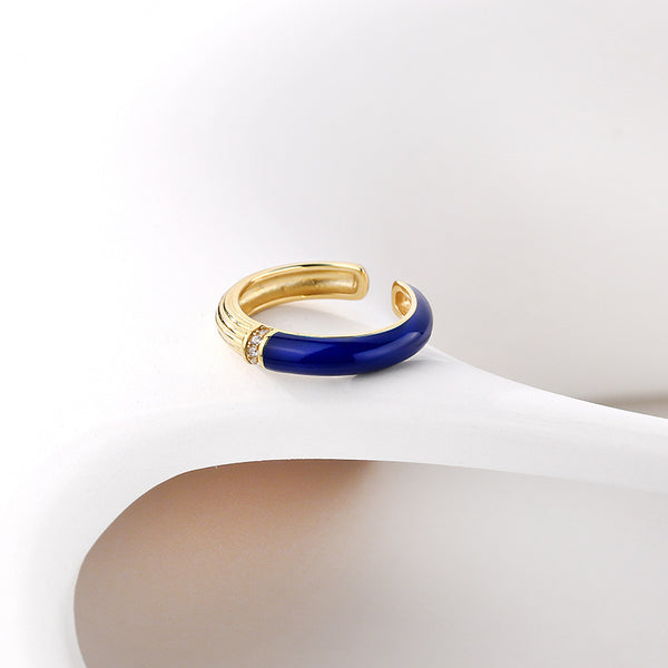 FJ0888 925 Sterling Silver Two-tone Enamel Ring