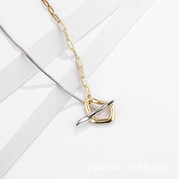 FX1149 925 Sterling Silver Double Color Toggle Chain Necklace