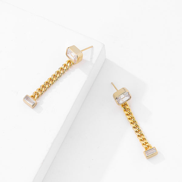 FE2629 925 Sterliang Silver Twist Chain Zircon Dangle Stud Earring