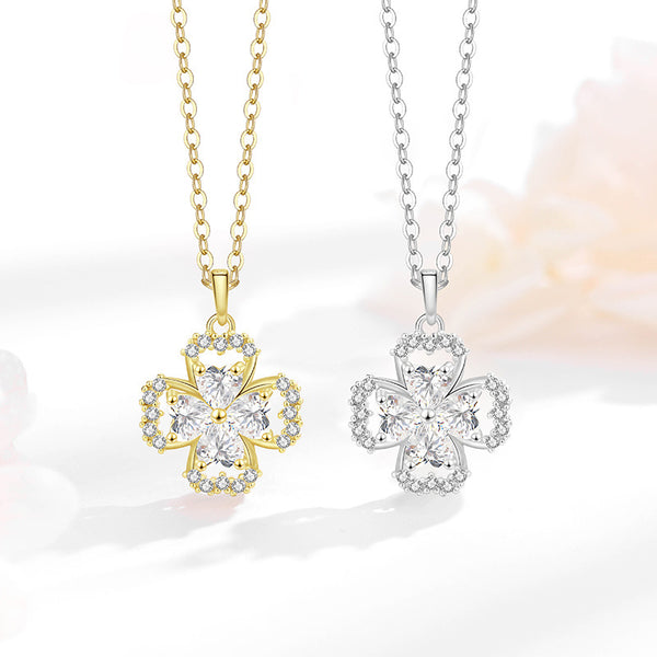 FX1237 925 Sterling Silver Crystal Clover Pendant Necklace