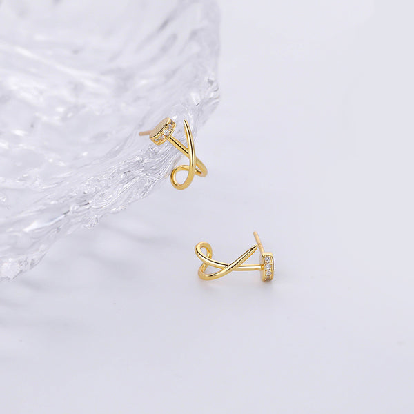 FE2623 925 Sterliang Silver Cross Lines Zircon Stud Earring