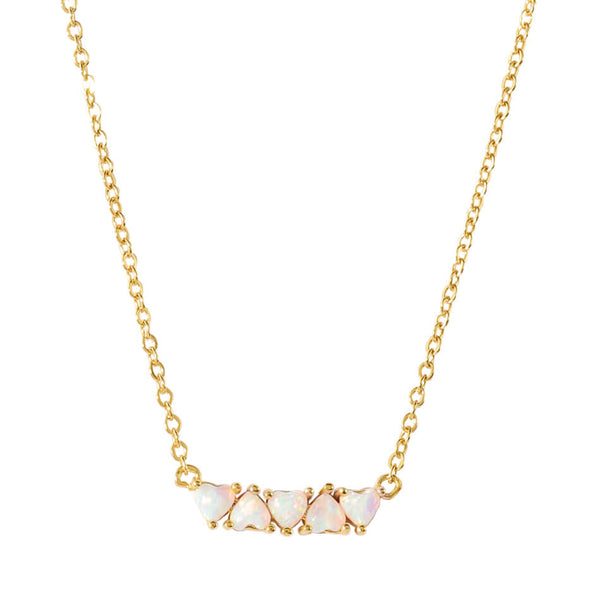 VFX0189 Quartet Opal CZ Heart Horizontal Bar Pendant Necklace