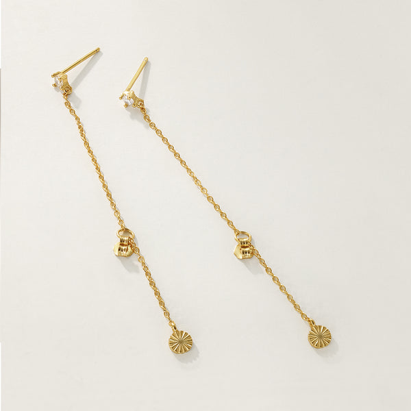 FE2323 925 Sterling Silver Front Back Chain Stud Earrings