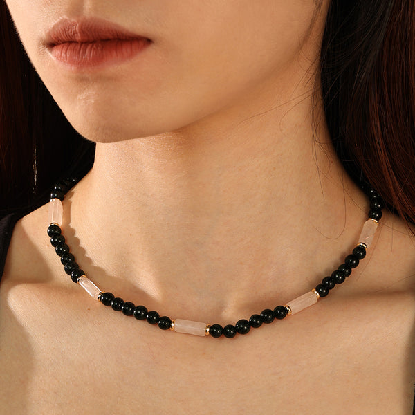 PN0098 925 Sterling Silver Green Sand Stone Pink Crystal Necklace