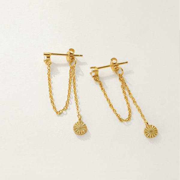 FE2323 925 Sterling Silver Front Back Chain Stud Earrings