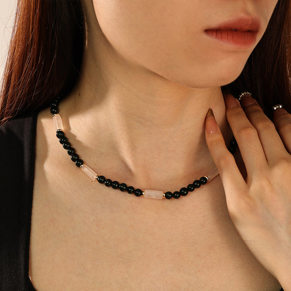 PN0098 925 Sterling Silver Green Sand Stone Pink Crystal Necklace