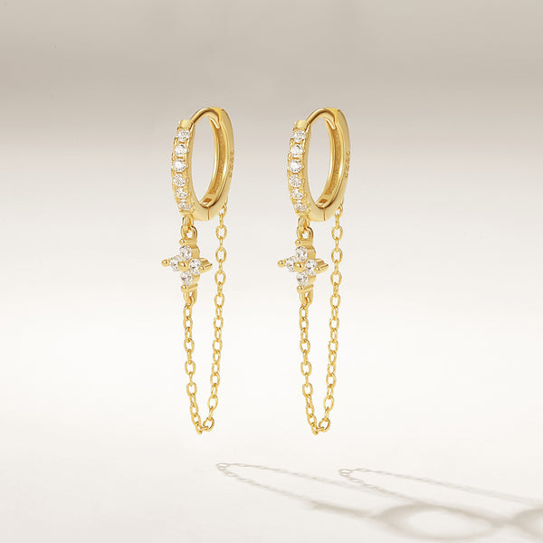 FE2309 925 Sterling Silver Cubic Zirconia Chain Hoop Earrings