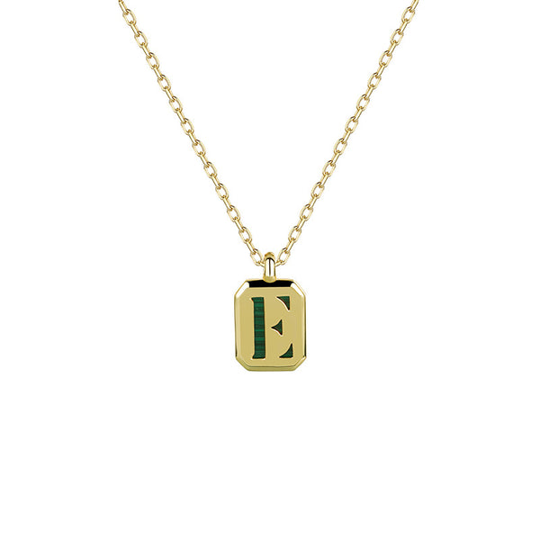 FX0927 925 Sterling Silver 26 Letters Black Onyx Square Pendant Necklaces