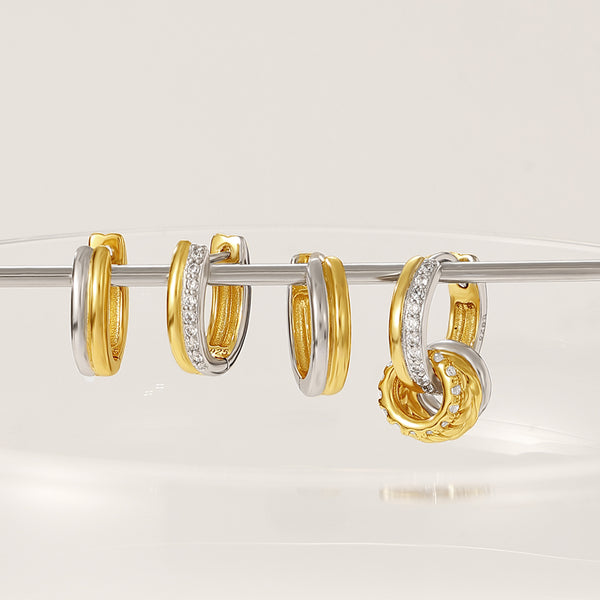 VFE0704 Oval Two Tone Hoop Earrings With CZ