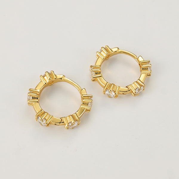 FE2163 925 Sterling Silver Geometric Shape Zircon Hoop Earrings