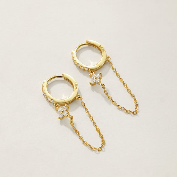 FE2309 925 Sterling Silver Cubic Zirconia Chain Hoop Earrings