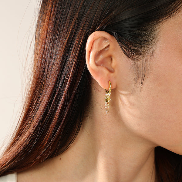 FE2340 925 Sterling Silver Star Double Chain Hoop Earrings