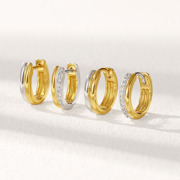 VFE0704 Oval Two Tone Hoop Earrings With CZ