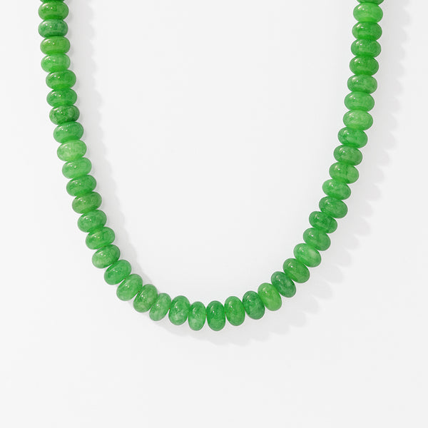 PN0190 925 Sterling Silver Green Charm Beaded Necklace