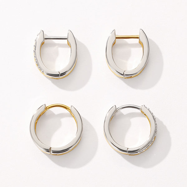 VFE0704 Oval Two Tone Hoop Earrings With CZ