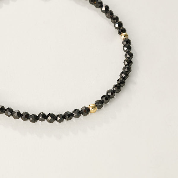 PB0055 925 Sterling Silver Black Crystal Beaded Bracelet