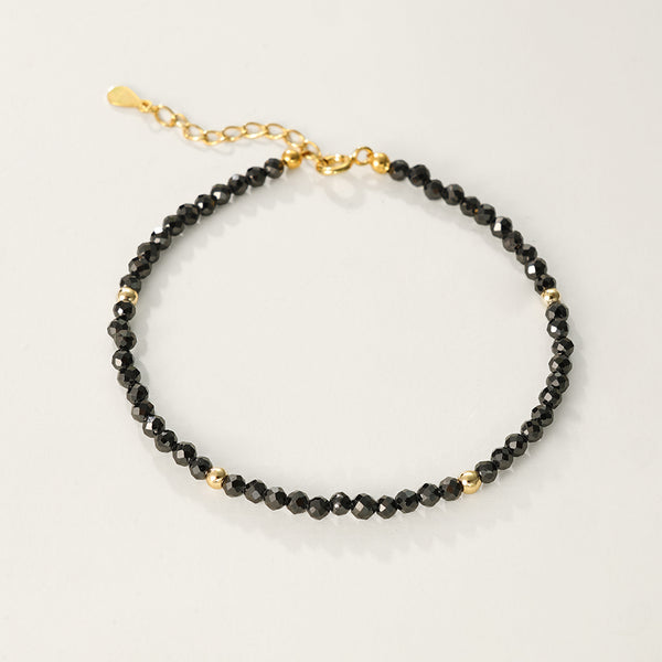 PB0055 925 Sterling Silver Black Crystal Beaded Bracelet