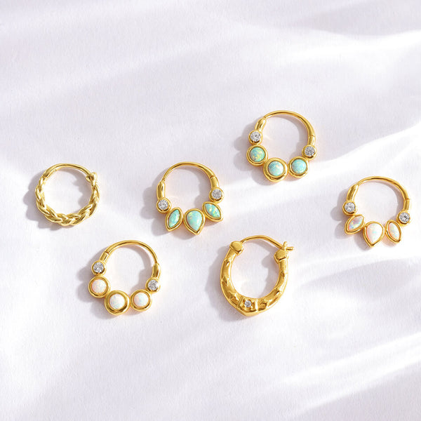 VFE0191 Bezel Setting Geometry Marquise Round Opal Hoops Earrings
