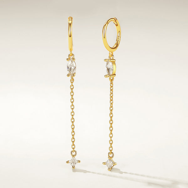 FE2287 925 Sterling Silver Marquise Long Chain Hoop Earrings