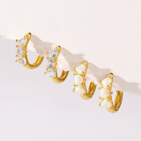 VFE0188 Triple Heart Opal Cubic Zirconia Hoop Earrings