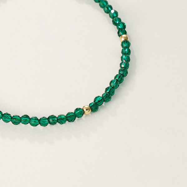 PB0054 925 Sterling Silver Green Crystal Beaded Bracelet