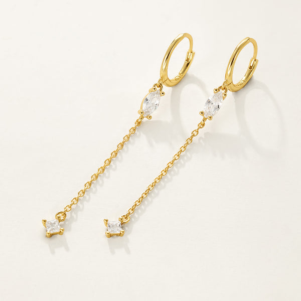 FE2287 925 Sterling Silver Marquise Long Chain Hoop Earrings