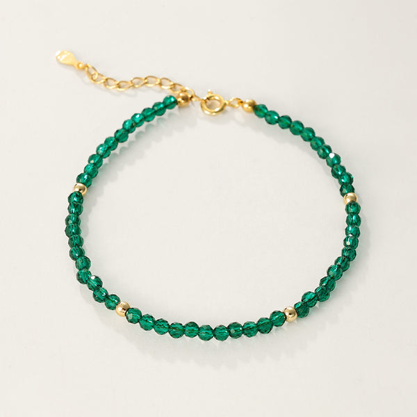 PB0054 925 Sterling Silver Green Crystal Beaded Bracelet