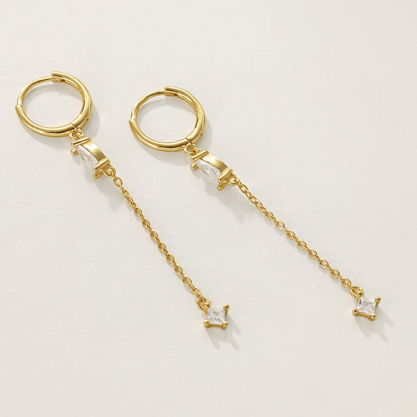 FE2287 925 Sterling Silver Marquise Long Chain Hoop Earrings