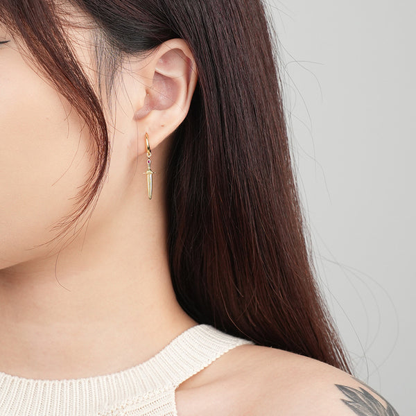 FE2510 925 Sterling Silver Cross Swords Halloween Dangle Hoop Earring