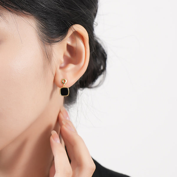 FE2264 Light Luxury Black Agate Stud Earrings