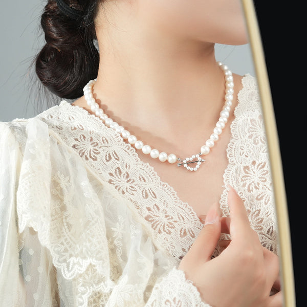 FX1131 925 Sterling Silver Cupid Heart Pearl Necklace