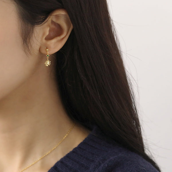 FE2599 925 Sterling Silver Green Zircon Leaf Dangle Stud Earring