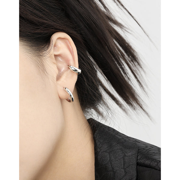 RHE1332 925 Sterling Silver Classic Geometric Hoop Earrings