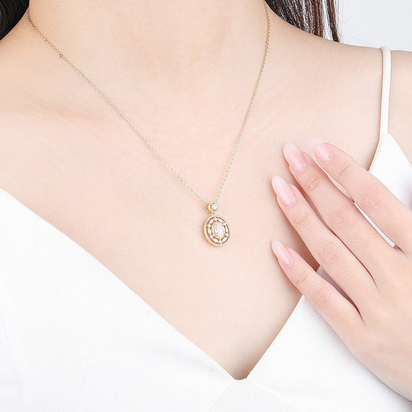 FX1206_D 925 Sterling Silver Pink Oval CZ Necklace