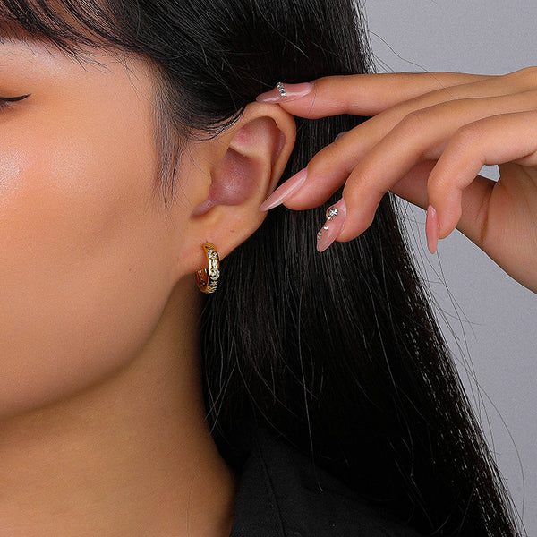 FE2538 925 Sterling Silver C Shape Star Moon Stud Earring