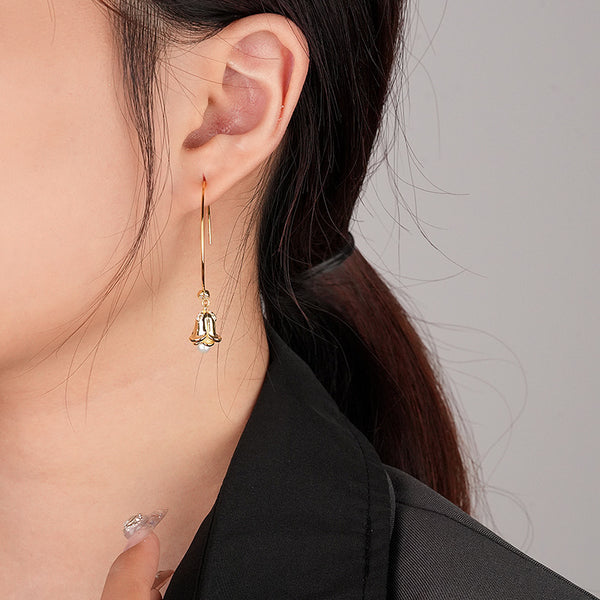 FE2600 925 Sterling Silver Retro Flowers Pearl Dangle Hoop Earring