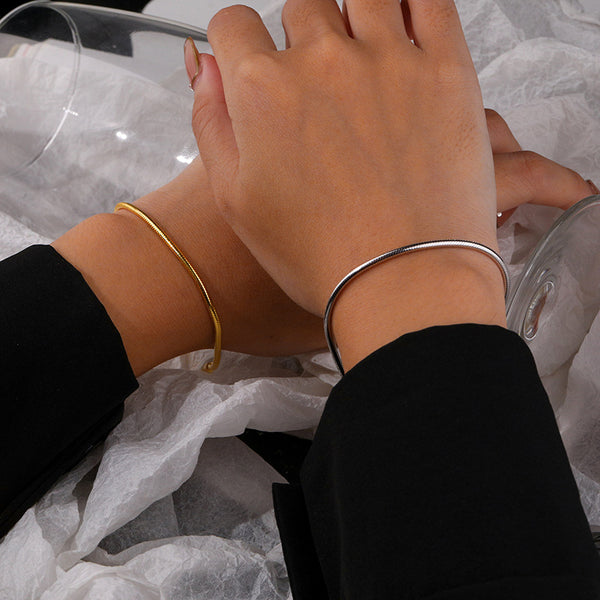 FS0371 925 Sterling Silver Simple Snake Bone Bracelet