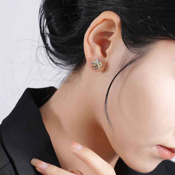 FE2647 925 Sterliang Silver Irregular Geometric Line Color Separation Stud Earring