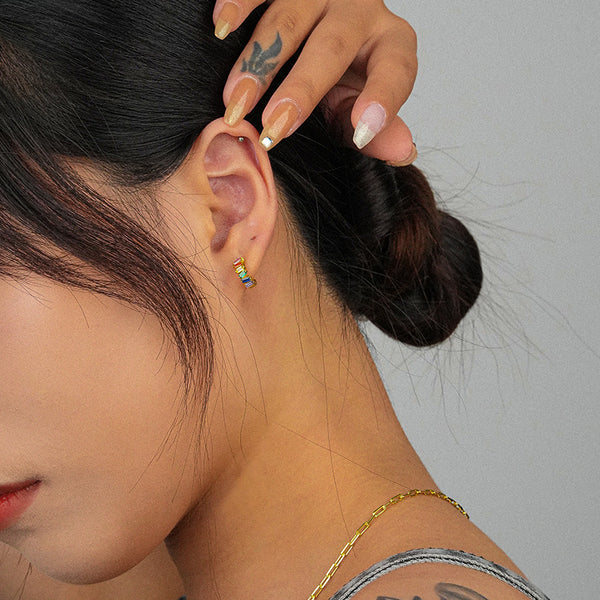 FE2477 925 Sterling Silver Dainty CZ Colorful Stone Stud Earrings