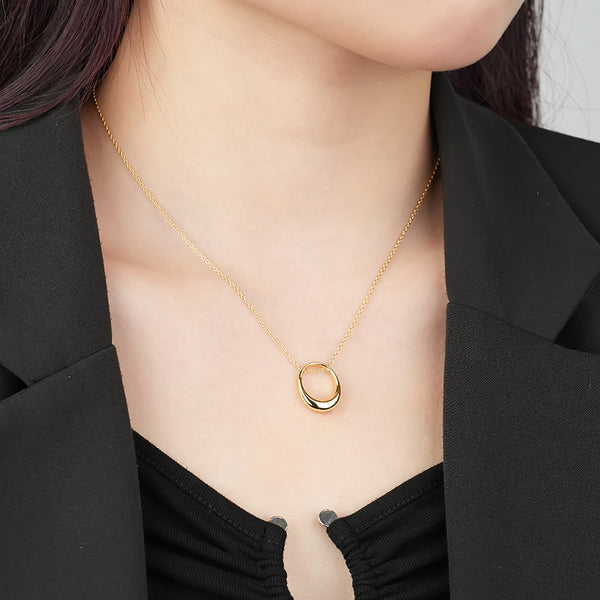 FX0973 925 Sterling Silver Oval Hollow Dome Pendant Necklaces