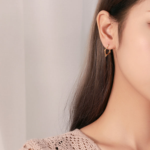 FE2561 925 Sterling Silver Dainty Bead Circle Hoop Earring