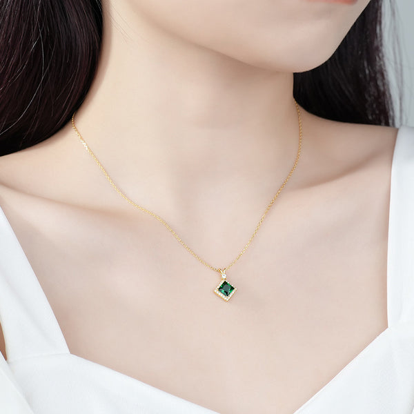 FX1243 925 Sterling Silver Rhombus Zirconia Stone Necklace