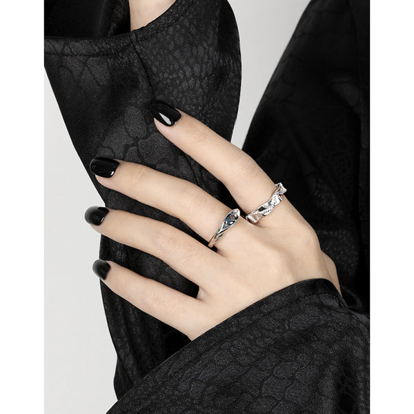 RHJ1195 925 Sterling Silver Geometric Irregular Inlay Zirconia Open Ring