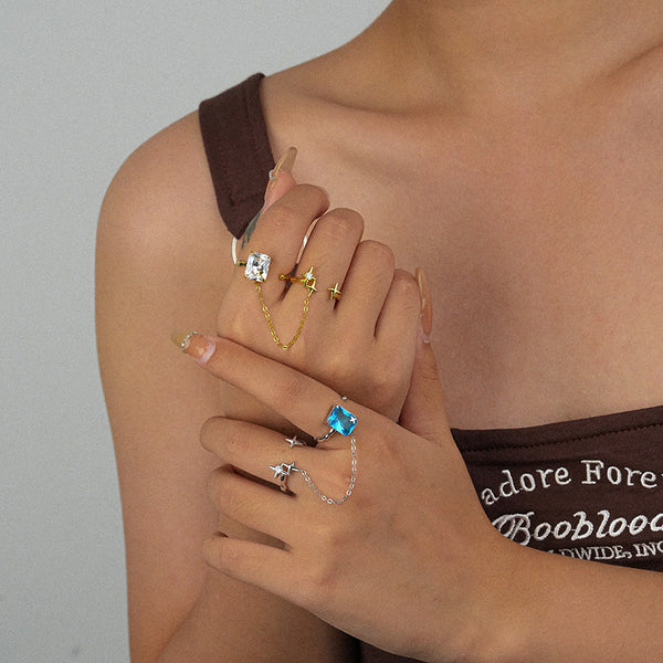 FJ0929 925 Sterling Silver Duo Starlight Open Ring