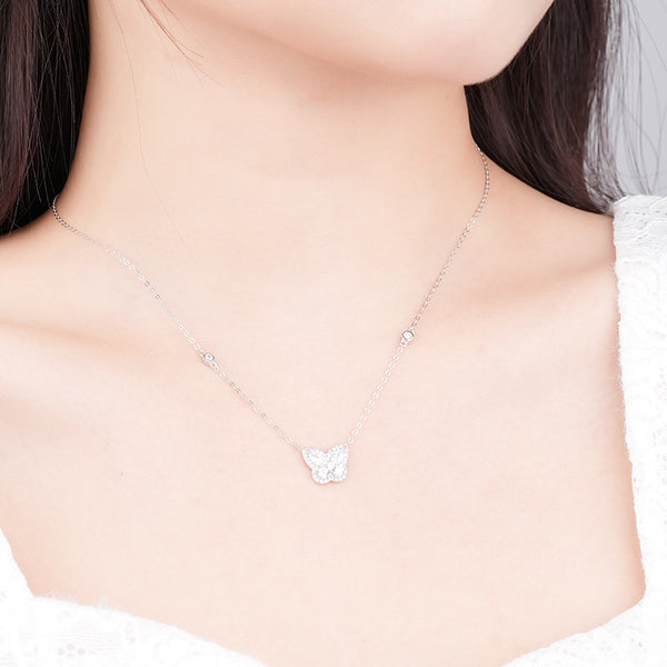 FX1249 925 Sterling Silver Butterfly Crystal Necklace