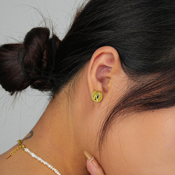 FE2575 925 Sterling Silver Retro Portrait Coin Stud Earring